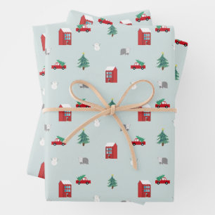Cute Kerst Dorp Patroon Inpakpapier Vel