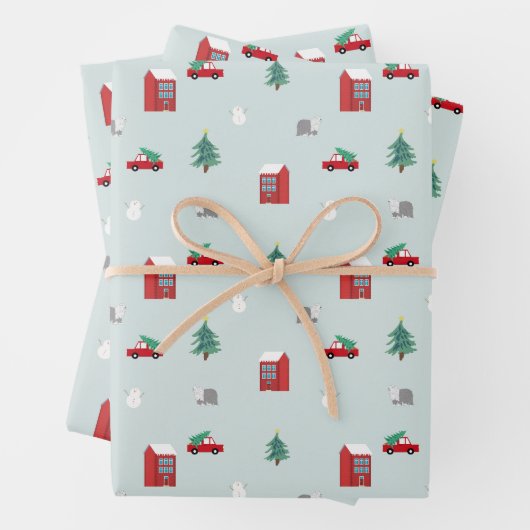 Cute Kerst Dorp Patroon Inpakpapier Vel (In situ)
