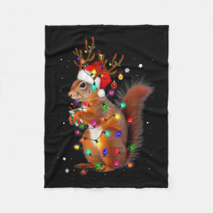 Cute Kerst Eekhoorn Lichtjes Rendier Kerstmis  Fleece Deken
