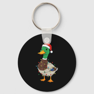 Cute Kerst Eend Mallard Met Xmas Lichtjes Sleutelhanger