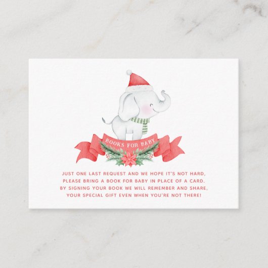 Cute kerst Elephant | Boeken voor Baby shower Informatiekaartje (Voorkant)