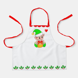 Cute Kerst elf & hulstbes blad decoratie Schort