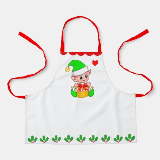 Cute Kerst elf & hulstbes blad decoratie Schort (Voorkant)