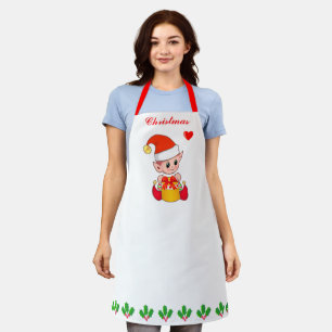 Cute Kerst elf & hulstbes blad decoratie Schort