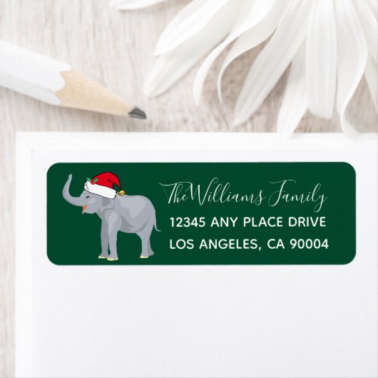 Cute kerst elphant Santa Claus Green Etiket (Insitu)