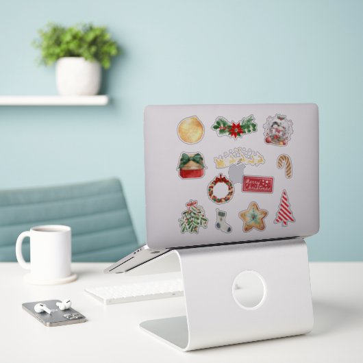 Cute Kerst Festiv Sticker Set (Laptop op bureau)