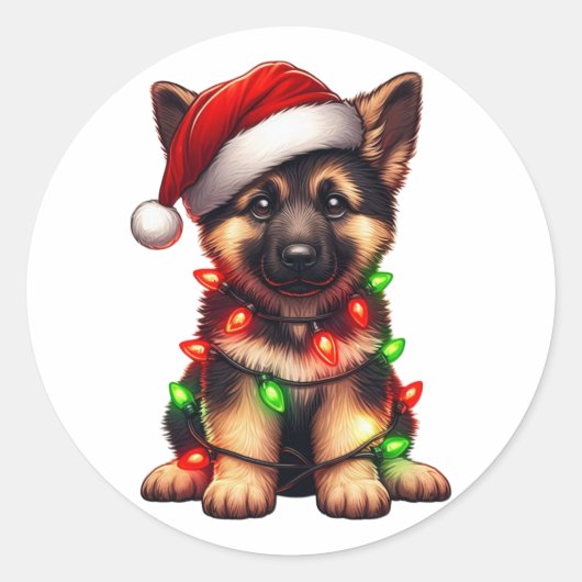 Cute kerst German Shepherd Ronde Sticker (Voorkant)