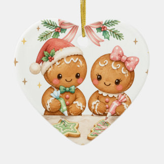 Cute Kerst gingerbread koppel cookie Keramisch Ornament