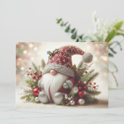 Cute kerst Gnome Feestdagenkaart (Staand voorkant)