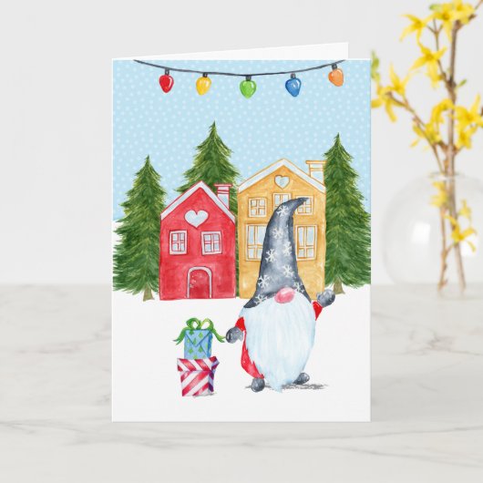 Cute kerst Gnome Kaart (Gele Bloem)