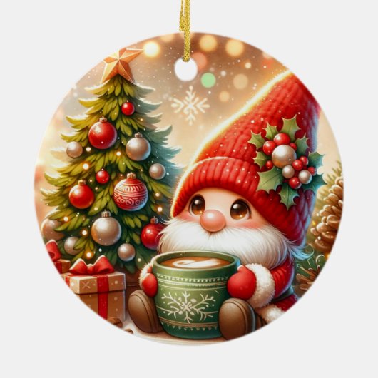 Cute kerst Gnome Keramisch Ornament (Achterkant)