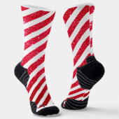 Cute Kerst Kerststok Glitter Gestreept Patroon Sokken (Gebogen)