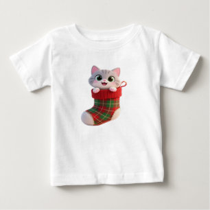Cute Kerst Kitten in Kous Baby T-Shirt