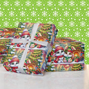 Cute Kerst Konijn Kinderen Cadeaupapier