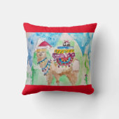 Cute Kerst Lama Waterverf Rood Decor Kussen (Achterkant)