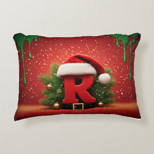 Cute Kerst Monogram R met Santa Hoed Accent Kussen