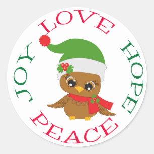 Cute kerst Owl Hope Joy Love Ronde Sticker