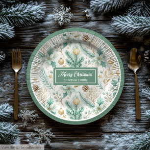 Cute Kerst Papieren Borden Pastel Salie en Goud Bordje