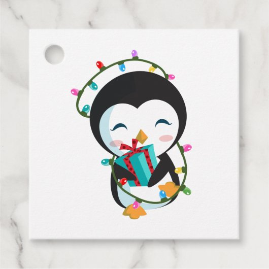 Cute kerst Penguin Bedankjes Labels (Voorkant)