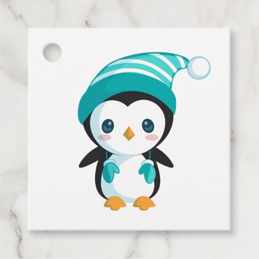 Cute kerst Penguin Bedankjes Labels (Voorkant)
