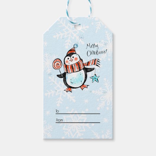 Cute kerst Penguin Cadeaulabel (Voorkant)