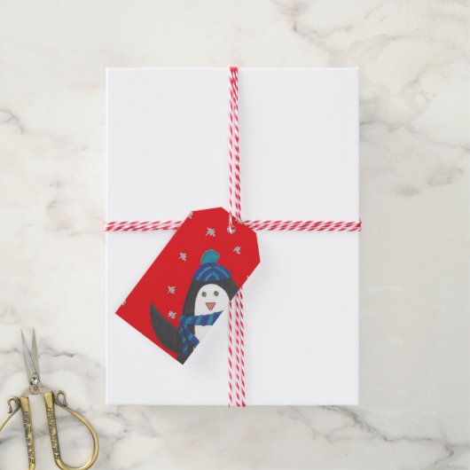 Cute kerst Penguin Cadeaulabel (Met Touw)