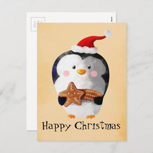 Cute kerst Penguin Feestdagenkaart (Voorkant / Achterkant)
