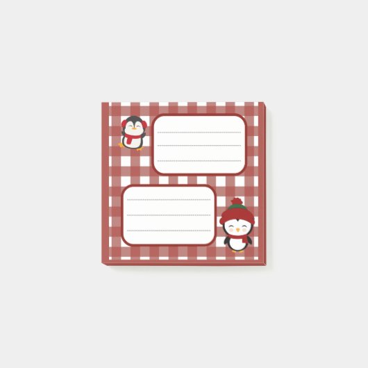 Cute Kerst Penguin Gingham Gestreepte Notitieboekj Post-it® Notes (Voorkant)