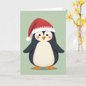 Cute Kerst Penguin Kaart (Gele Bloem)