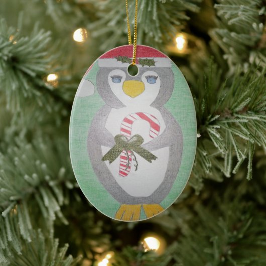 Cute kerst Penguin Keramisch Ornament (Boom)
