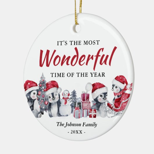 Cute kerst Penguin Keramisch Ornament (Links)