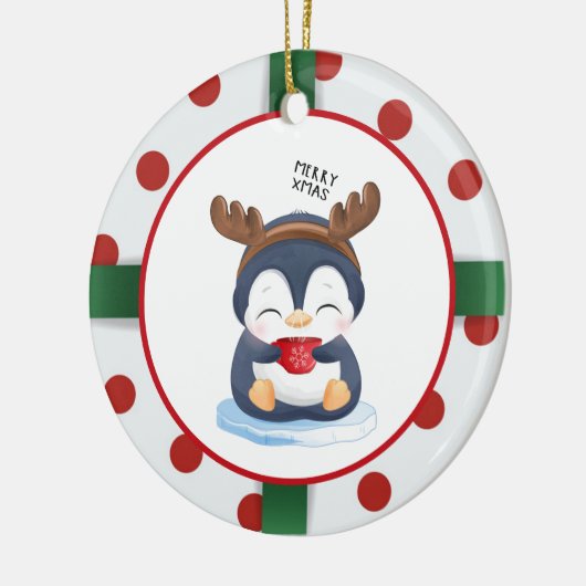 Cute kerst Penguin Keramisch Ornament (Links)