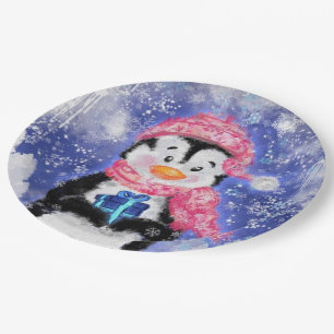 Cute Kerst Penguin Papieren Borden Bordje