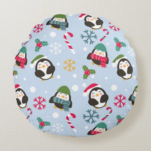 Cute kerst Penguin Rond Kussen (Voorkant)
