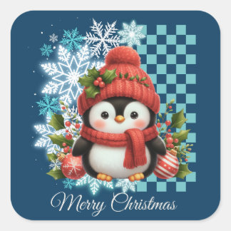 Cute kerst Penguin Vierkante Sticker