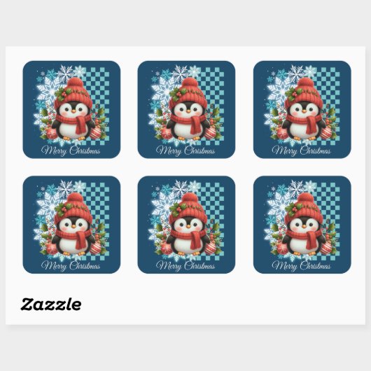 Cute kerst Penguin Vierkante Sticker (Vel)
