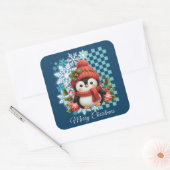 Cute kerst Penguin Vierkante Sticker (Envelop)