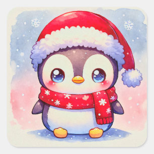 Cute kerst Penguin Vierkante Sticker