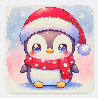 Cute kerst Penguin Vierkante Sticker