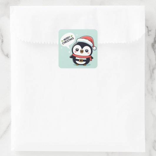 Cute kerst Penguin Vierkante Sticker (Tas)