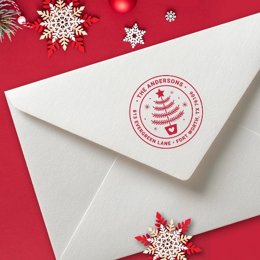 Cute Kerst Pijnboom Retouradres Rubberstempel
