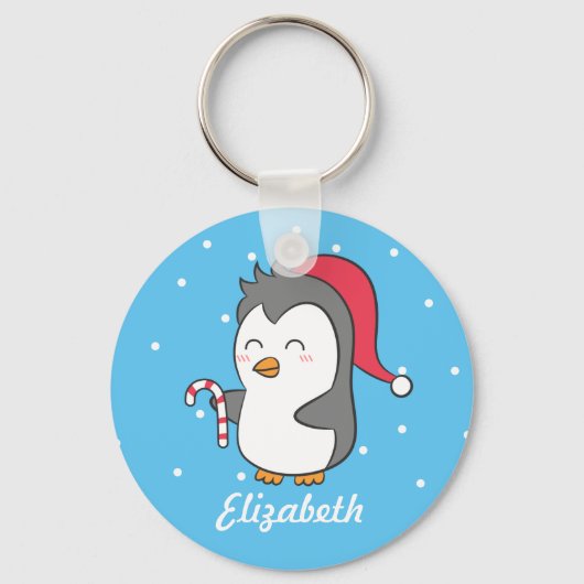 Cute Kerst Pinguïn Candy Cane Kinderen Sleutelhang Sleutelhanger (Voorkant)