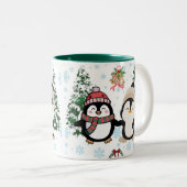 Cute Kerst Pinguïns Kerstmug Tweekleurige Koffiemok (Voorkant rechts)