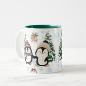 Cute Kerst Pinguïns Kerstmug Tweekleurige Koffiemok (Voorkant links)