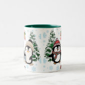 Cute Kerst Pinguïns Kerstmug Tweekleurige Koffiemok (Center)
