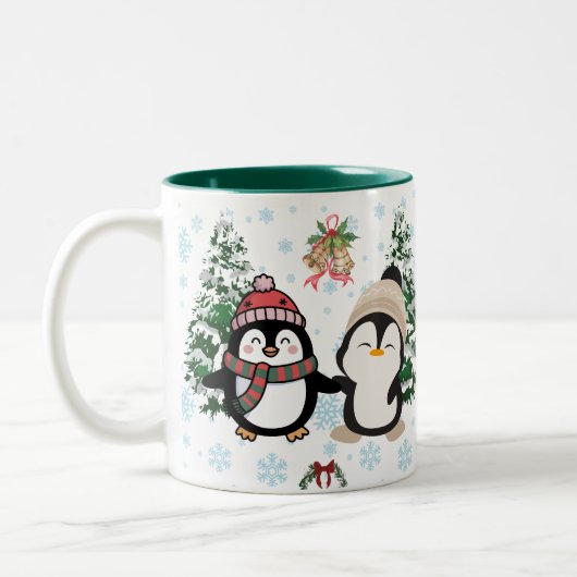Cute Kerst Pinguïns Kerstmug Tweekleurige Koffiemok (Links)