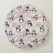 Cute Kerst Pinguïns Persoonlijk Monogram Rond Kussen (Achterkant)
