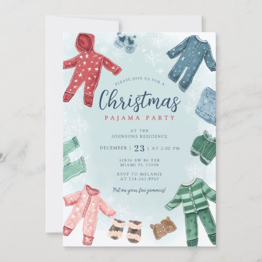 Cute Kerst Pyjama Feestje Kaart (Voorkant)