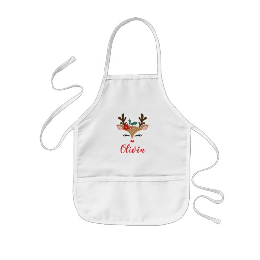 Cute Kerst Reindeer Meisje Kinderen Schort (Voorkant)