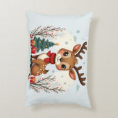 Cute Kerst Reindeer Scène Besneeuwd Bos Accent Kussen (Achterkant (Verticaal))